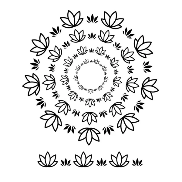 Flor brushs padrões em uma linha de círculo forma preta design gráfico vetorial — Vetor de Stock