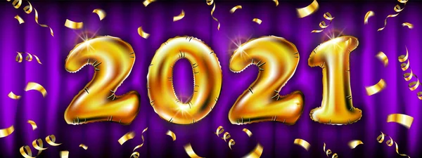 2020 Altın Kurdele Konfetiyle Mutlu Bir Menekşe Arkaplanı Parlayan Altın — Stok Vektör