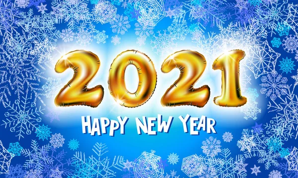 Feliz Año Nuevo 2021 Ilustración Vectorial Balones Metálicos Dorados Números — Vector de stock