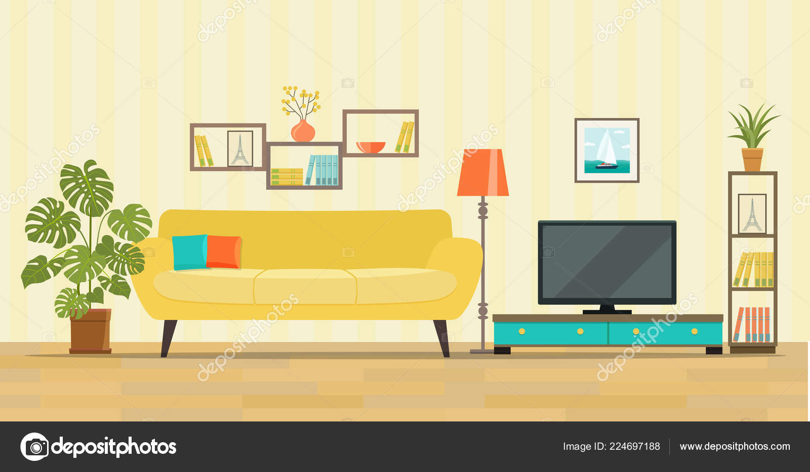 Living Room Vector Illustration — Stock Vector © Ludinka #224697188