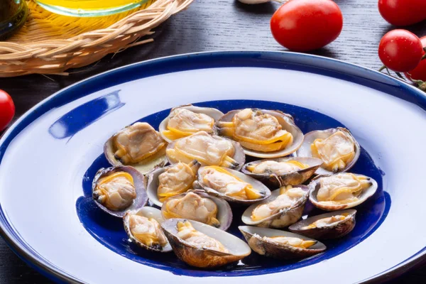 Opened Oysters on  plate on background