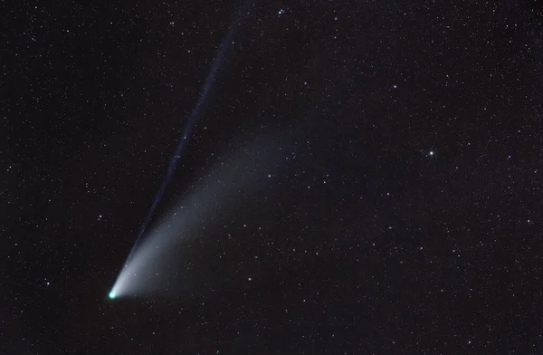 Comet Passing Night Sky Shining Bright Stars — Stock Photo, Image