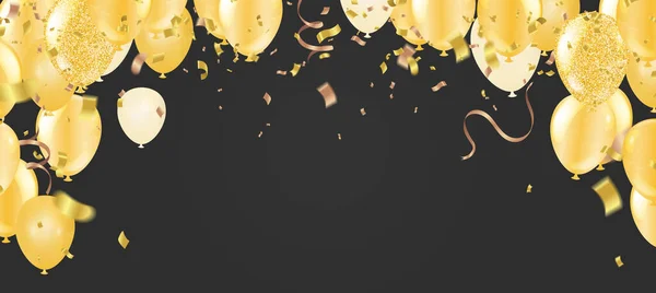 Bunte Luftballons Golden Weiß Luftschlangen Isoliert — Stockvektor