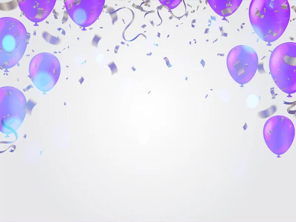 Fioletowe Balony Confetti Koncepcja Party Ilustracja Wektora Uroczystości — Wektor stockowy