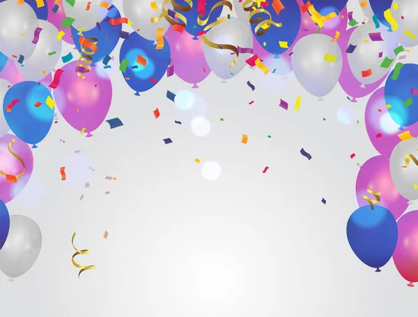 Lila Luftballons Konfetti Konzeption Party Feier Vektor Illustration — Stockvektor