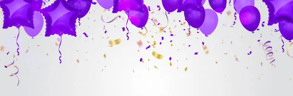 Purple Balloons Confetti Concept Design Party Celebration Vector Illustration — Stock Vector