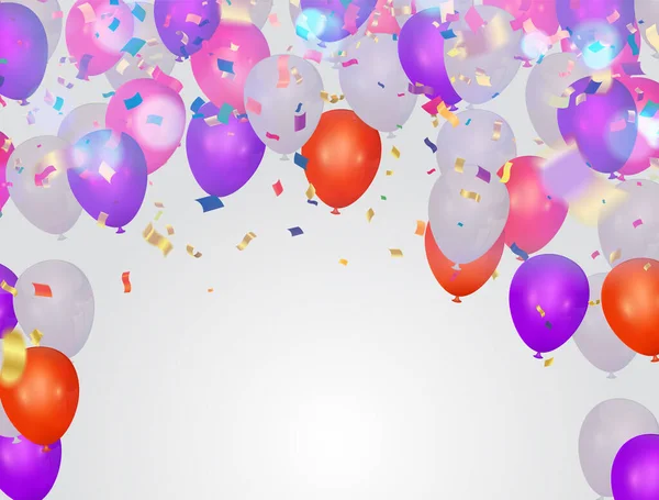 紫色气球 Confetti概念设计党 庆祝向量图解 — 图库矢量图片