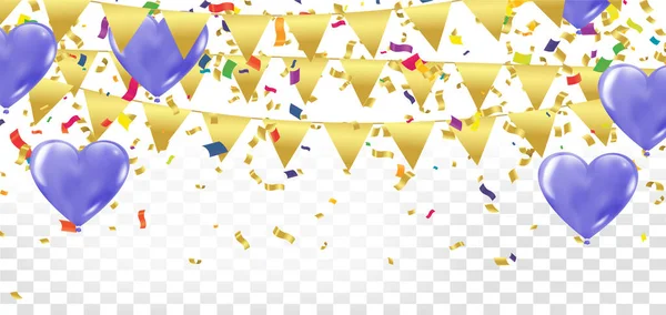 Party Achtergrond Met Ballonnen Vlaggen Vector Gekleurde Confetti Festoons Achtergrond — Stockvector