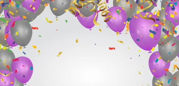 Μωβ Μπαλόνια Confetti Concept Design Party Celebration Vector Illustration — Διανυσματικό Αρχείο