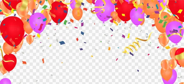 Balões Roxos Projeto Conceito Confete Festa Ilustração Vetor Celebração —  Vetores de Stock