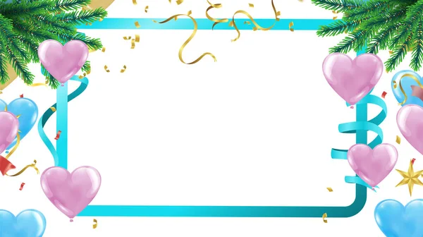 Fondo Fiesta Con Globos Banderas Vector Confeti Colores Festones Sobre — Vector de stock