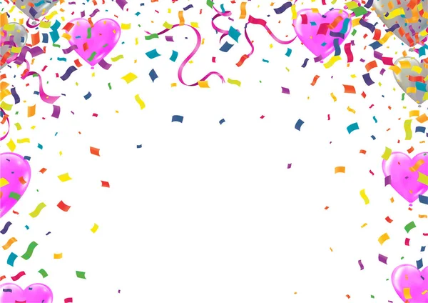 Balões Roxos Projeto Conceito Confete Festa Ilustração Vetor Celebração — Vetor de Stock