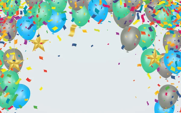 Rand Der Realistischen Bunten Heliumballons Isoliert Auf Dem Hintergrund Festdekoration — Stockvektor