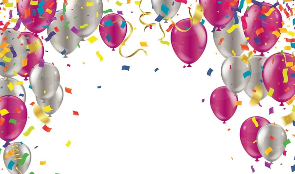 Paarse Ballonnen Verkoop Vector Illustratie Confetti Linten Celebration Achtergrond Template — Stockvector
