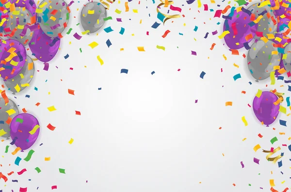 mor balonlar satış vektörü illüstrasyon konfeti ve kurdeleler, kutlama arka plan şablonu