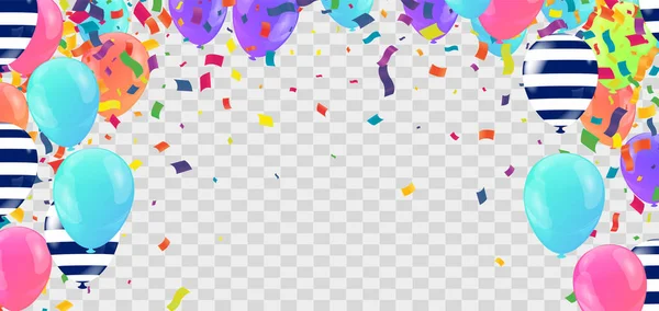 现实的彩色氦气气球的边框孤立在背景上 结婚周年派对的装潢框架 — 图库矢量图片