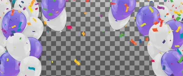 Фіолетові Кульки Продаж Векторні Ілюстрації Confetti Стрічки Святкування Фону Шаблон — стоковий вектор