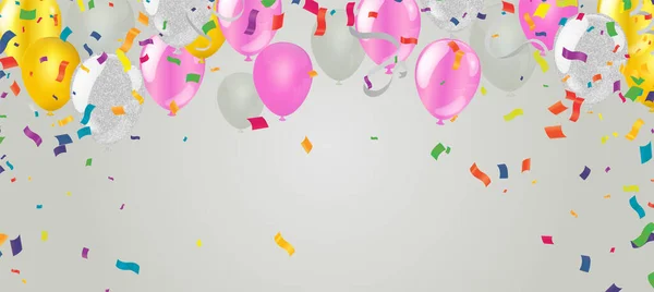 Rosa Luftballons Feiern Sie Einen Geburtstag Poster Banner Ein Glückliches — Stockvektor