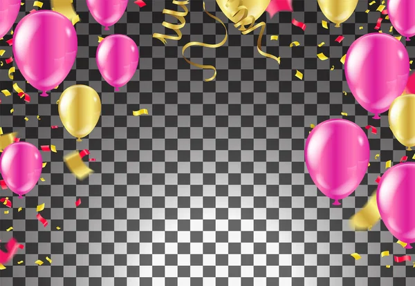 Pembe Balonlar Doğum Gününü Kutla Poster Afiş Mutlu Yıldönümleri Gerçekçi — Stok Vektör