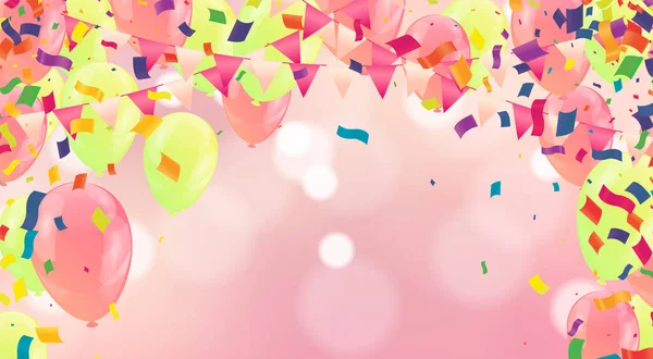 Roze Ballonnen Vier Een Verjaardag Poster Banner Gelukkige Verjaardag Realistische — Stockvector