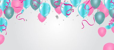 Mavi Balonlar indirim ve kutlama partisi afişini sunmak için kullanılıyor