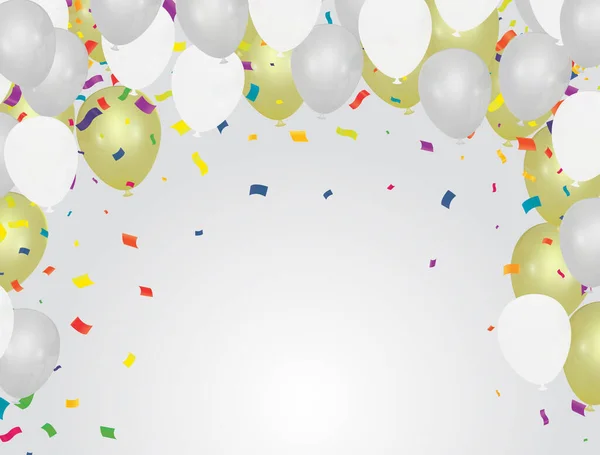 Cor Ouro Banner Festa Celebração Com Balões Ouro Fundo Confete — Vetor de Stock