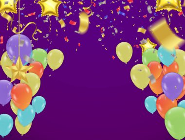 Satış indirimi ve kutlama partisi afişini sunmak için kullanılan renkli balonlar