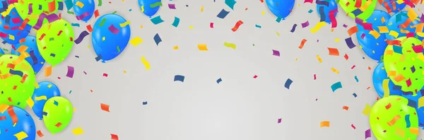 Modèle Fond Célébration Avec Des Confettis Des Rubans Couleurs Variées — Image vectorielle