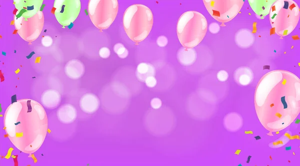 Lyxig Fest Rosa Födelsedag Kort Med Ballonger Och Jul Bakgrund — Stock vektor
