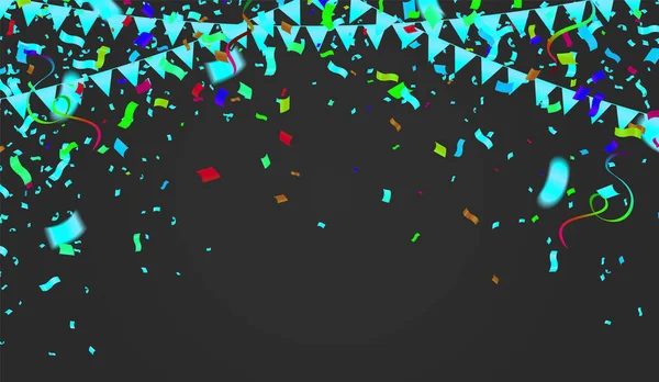 Viering Achtergrond Sjabloon Met Confetti Verscheidenheid Kleuren Linten — Stockvector