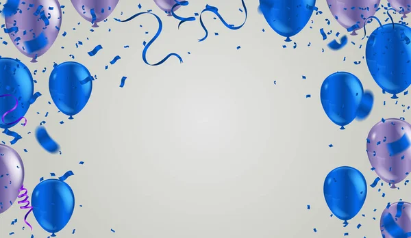 Pita Biru Dengan Confetti Diisolasi Pada Latar Belakang Putih Ilustrasi - Stok Vektor