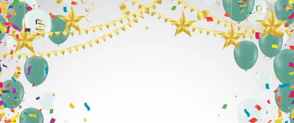 Balões Festa Luxo Confetes Caixas Presente Fundo Modelo Festa Aniversário — Vetor de Stock
