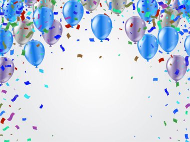 Party Blue balonları Bokeh Efektli Gerçekçi Balonlar Arkaplanı. Vektör illüstrasyonu