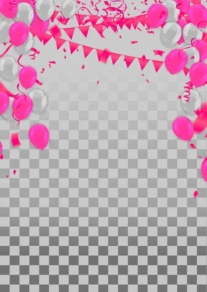 Balony Party Różowy Uroczyste Tło Balonami Świętuj Urodziny Plakat Sztandar — Wektor stockowy