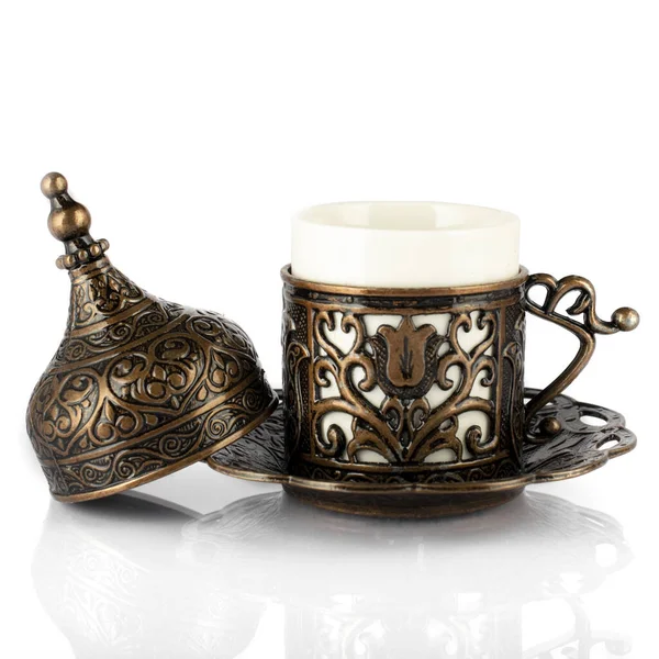 Turkse Koffie Koperen Beker Met Traditionele Oosterse Patronen Van Demitasse — Stockfoto