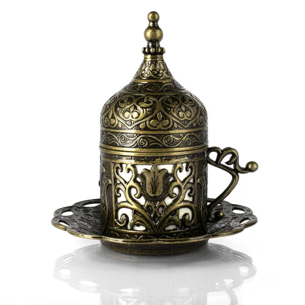 Café Turc Coupe Cuivre Avec Des Motifs Orientaux Traditionnels Demitasse — Photo