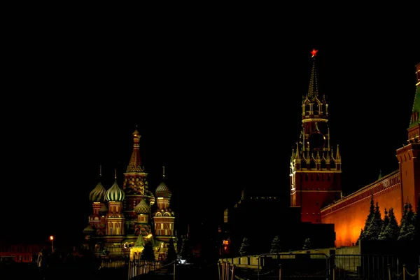 Neve Cai Noite Praça Vermelha Moscou Rússia — Fotografia de Stock