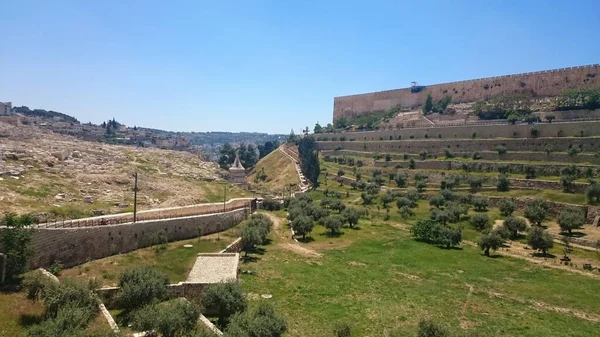 キドロン渓谷のテラスとエルサレムの旧市街の壁 イスラエル — ストック写真