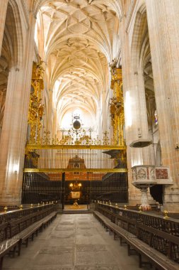 Segovia, İspanya - 20 Kasım 2015: St. Mary Katedrali 'nin güzel iç dekorasyonu