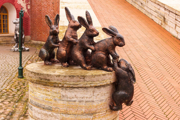 Figures of hares in the Peter and Paul Fortress on Hare Island in Saint Petersburg, Russia