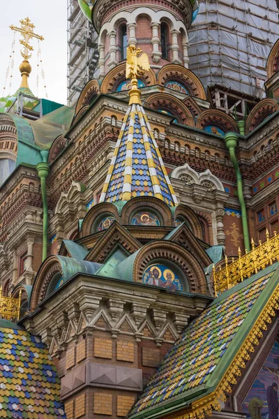 Cathedral Our Savior Spilled Blood Closeup Domes Architecture Facade Details — Stock Photo, Image