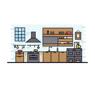 Mutfak İç Mobilya Çatal Sofra Pişirme Düz İllüstrasyon