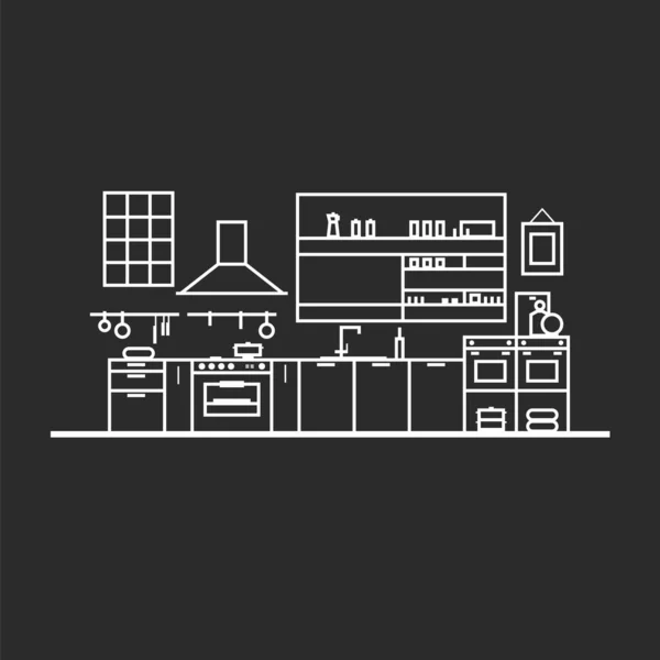 Mutfak İç Mobilya Çatal Masa Ürünleri Pişirme Düz İllüstrasyon Renksiz