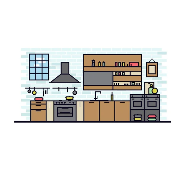 Mutfak İç Mobilya Çatal Sofra Pişirme Düz İllüstrasyon
