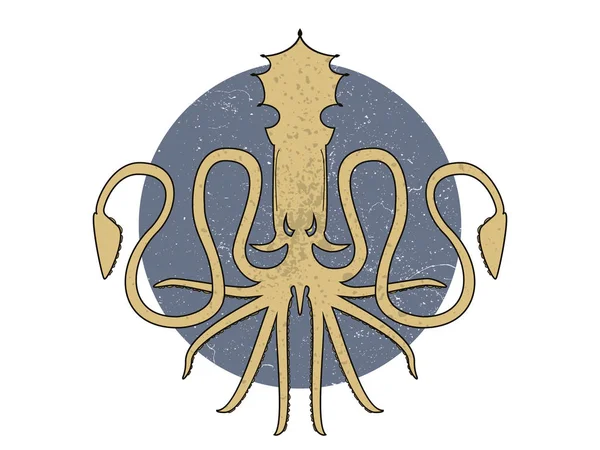 Ahtapot silueti ile logo, etiket ve amblem için şablon. Daire üzerindeki ışık. 