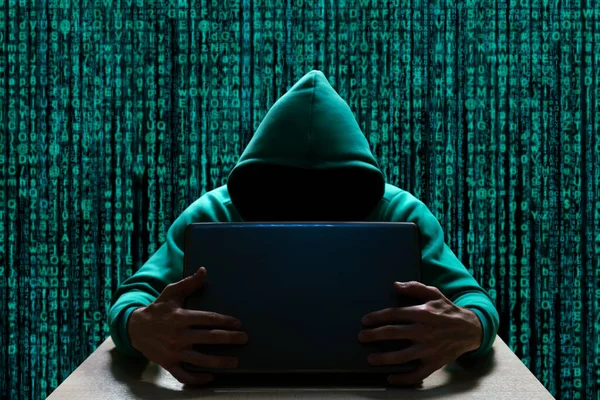 Hacker Achter Computer Cyberspionage Digitale Beveiliging — Stockfoto