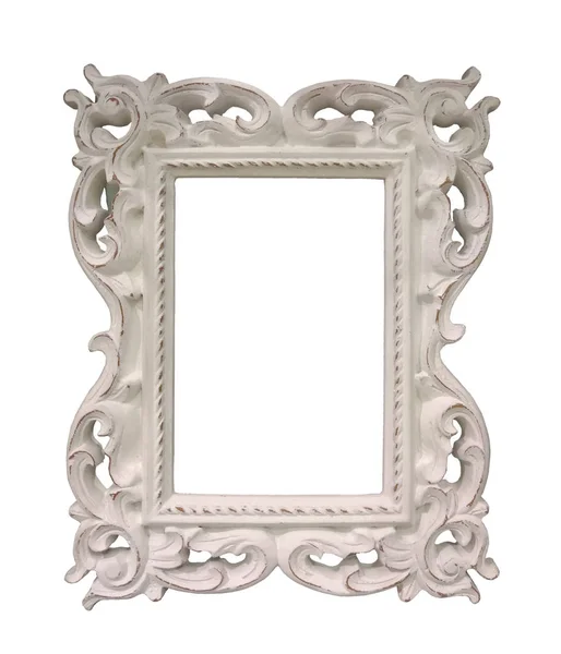 Old White Picture Frame Close Isolated White Background — Stock Photo, Image