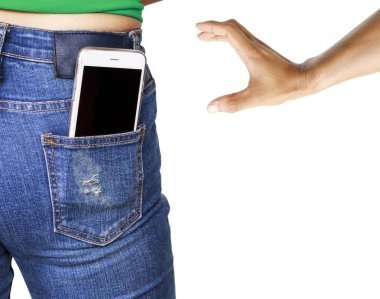 Hırsız için el çalışıyor kadın cep kot pantolon cep telefonu çaldı