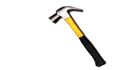 Sarı çekiç üstten görünüm ahşap arka plan üzerinde kapatın