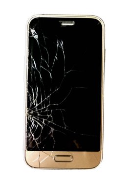 Beyaz arka plan üzerinde izole çatlamak ekran akıllı telefonunuzu kapatın